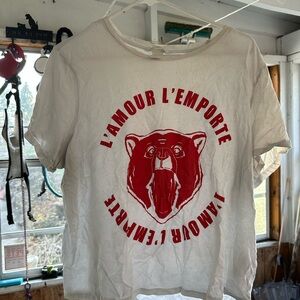 H&M White Tee with Red Bear Graphic